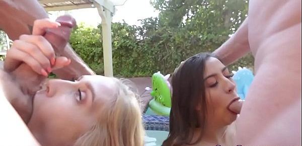 Banged stepdaughters suck and jerk outdoors
